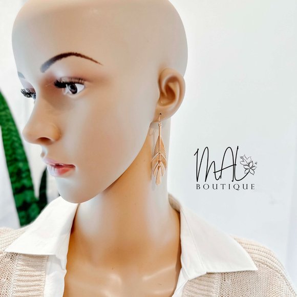 Charlotte Metallic Thin Leaf Drop Earrings - Picture 2 of 5